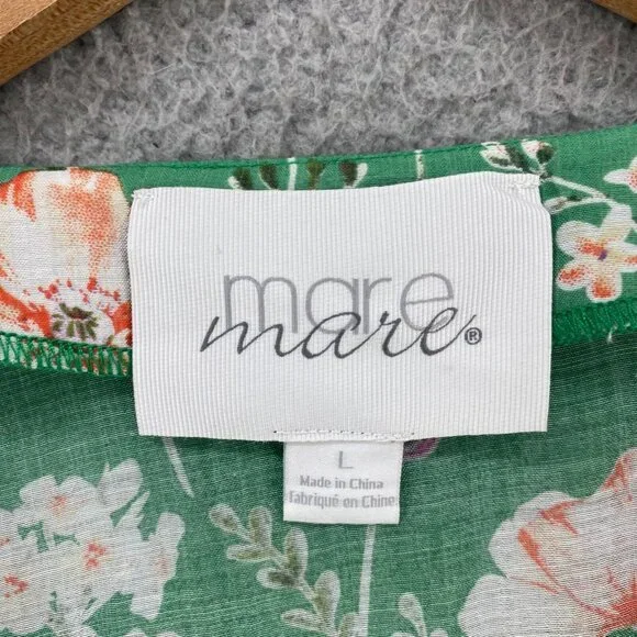Anthropologie Mare Mare Top Womens L Green Floral Long Balloon Sleeves Tie Front - Picture 5 of 12